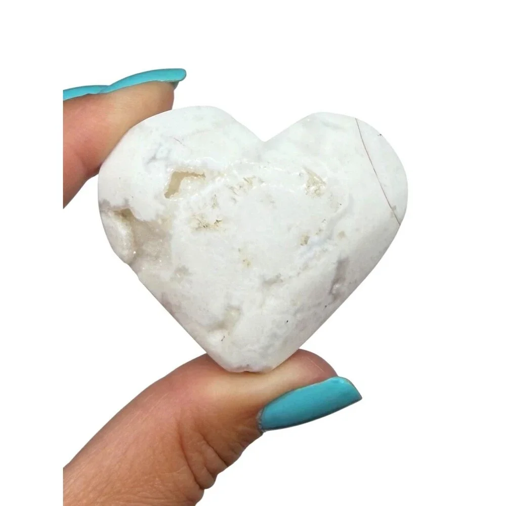 Snow Agate Druzy Heart Carving Stone Crystal Decor Gift Carved Puffy